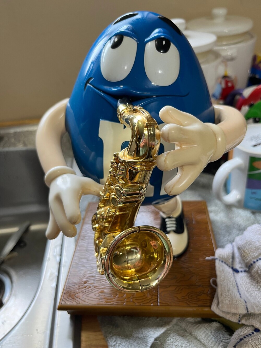 M&M Blue Character Figurine Saxophone Candy Dispenser Collectible